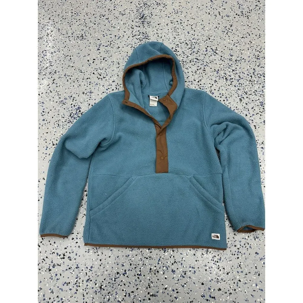 The North Face Men's Size S Blue/Brown Carbondale 1/4 Snap‎ Fleece Hoodie Used